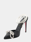 Satijnen pumps met strasssteentjes - Zwart