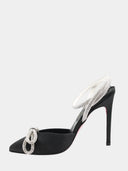 Satijnen pumps met strasssteentjes - Zwart