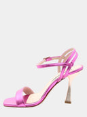 Metallic sandalen met hak - Fuchsiaroze