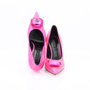 Leren pumps met hak - Fuchsia