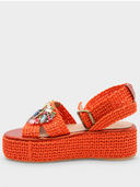 Sandalen met plateauzool en raffia - Oranje