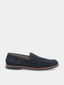 mocassins Fluchos Tristan Afelpado en cuir suédé bleu marine, mocassins en daim bleu marine Fluchos Tristan, chaussures confortables Fluchos Tristan Afelpado, mocassins Fluchos avec lanière orange autour de la semelle