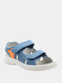 Sandales ouvertes enfant à brides avec étoile orange - Bleu azur