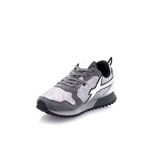 W6YZ - Baskets en cuir à lacets - Gris pailleté