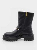 Bottines biker à boucles et clous dorés – Noir