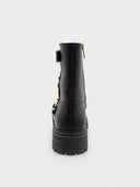 Bottines biker à boucles et clous dorés – Noir
