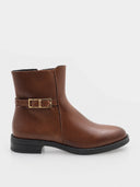 Bottines en cuir à boucle dorée – Marron - SOFIA/LEN