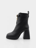 Bottines en cuir à zip frontal et talon haut – Noir - Marque Italienne Emanuélle Vee