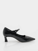 Escarpins babies en cuir effet croco – Noir - Marque Italienne Roberto Serpentini